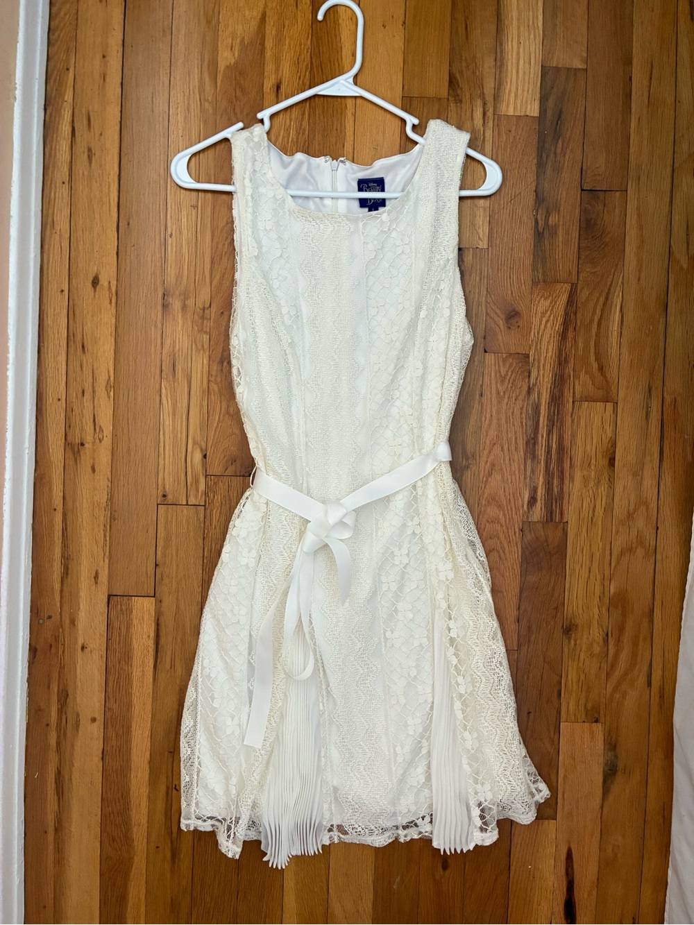 Disney Beauty and the Beast White Lace Dress with Gold Logo Tag